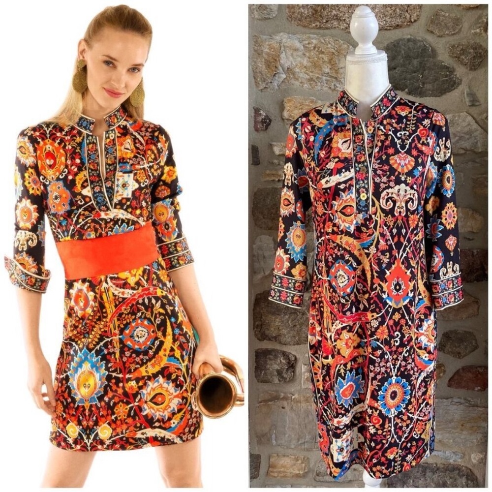 Gretchen Scott Mandarin Jersey Midi Dress Magic Carpet Black Multi